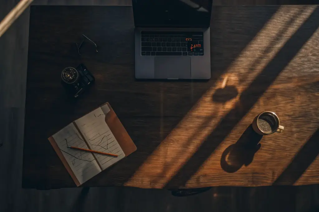 SEO strategy workspace with analytics charts and notebook