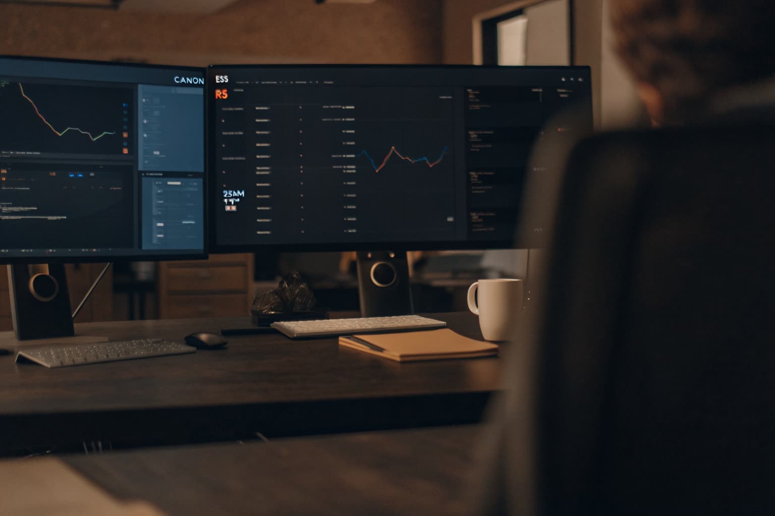 SEO analytics dashboard showing ranking improvements across multiple monitors